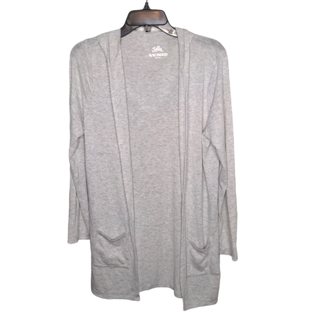 JUSTICE 18/20 Cream Gray Open Cardigan with Pockets NWOT Super Soft